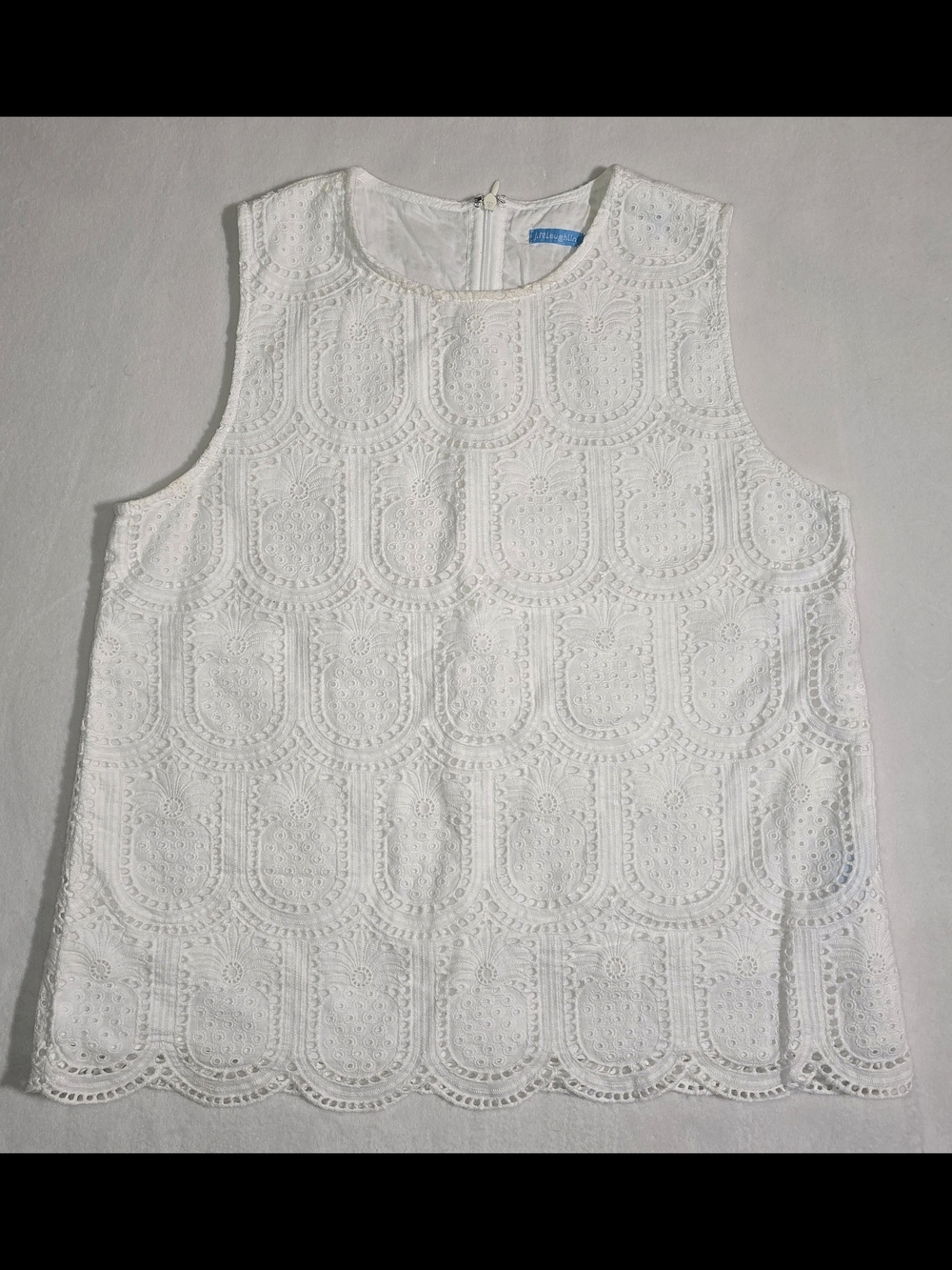 J.McLaughlin White Cotton Eyelet Pineapple Sleeveless Blouse Top Medium
